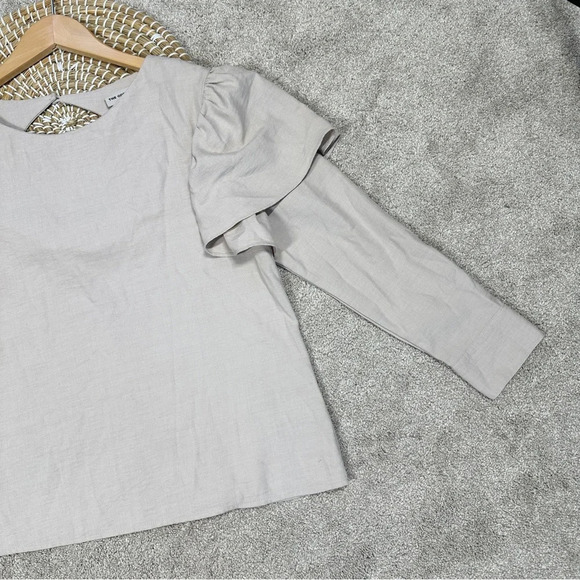 The Odells Ruffle Shoulder Long Sleeve Top Blouse in Beige Cottagecore Size S - Picture 6 of 14
